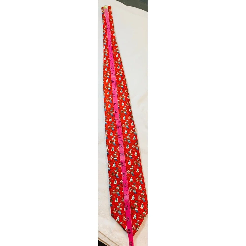 Serry's Necktie All Silk Made in England Nautical Anchor Sailboat Pattern Preppy